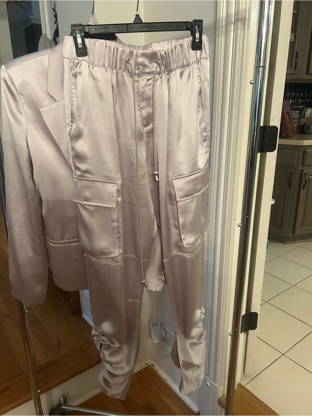 CHRLDR Satin Cargo Joggers in Silver